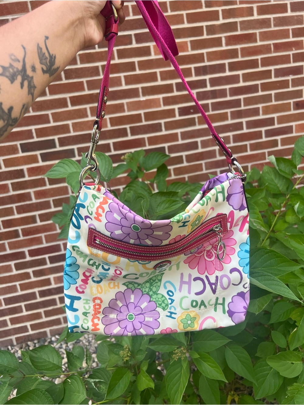 Coach Multicolor Floral Logo Shoulder Bag in Pink